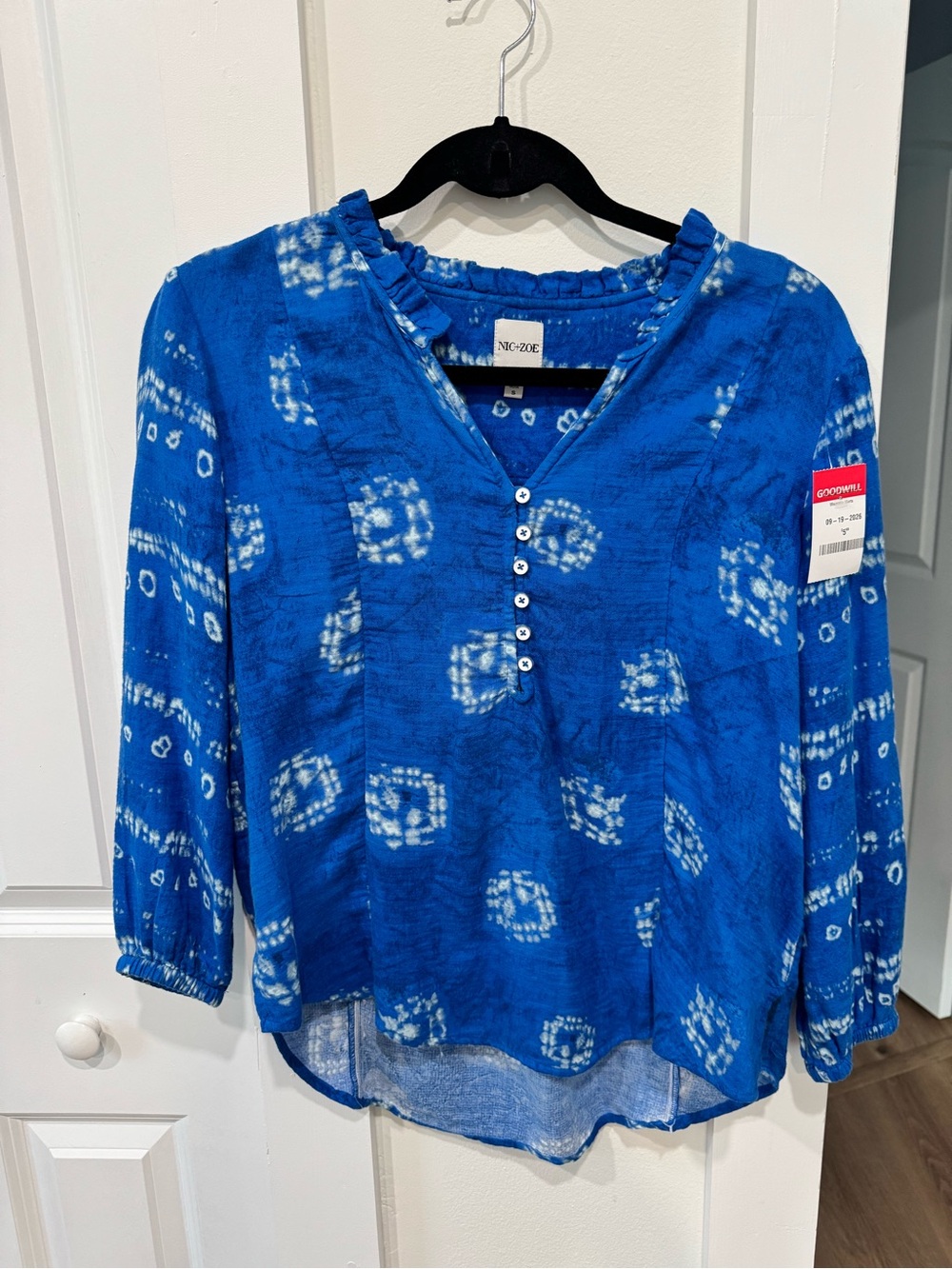NIC+ZOE Blue Tie-Dye Henley Blouse
